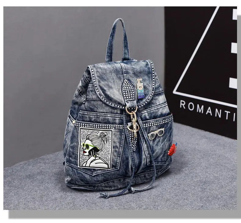 Large Denim Anti Theft Casual Travel Backpack for Women