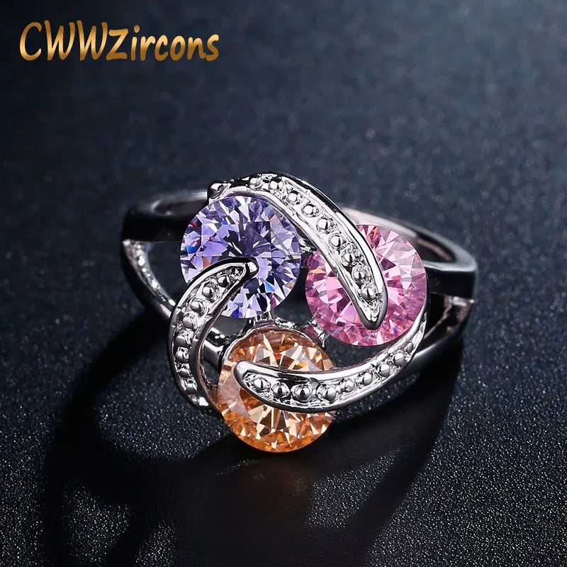 Rotating Multicolor CZ Crystal Ring