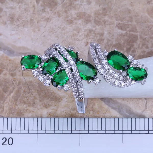Green And White Cubic Zirconia Silver Plated Ring for Women