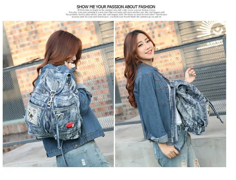 Large Denim Anti Theft Casual Travel Backpack for Women