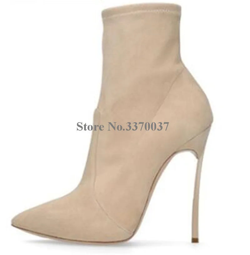 Pointed Toe Suede Leather Stiletto Ankle Boots for Women
