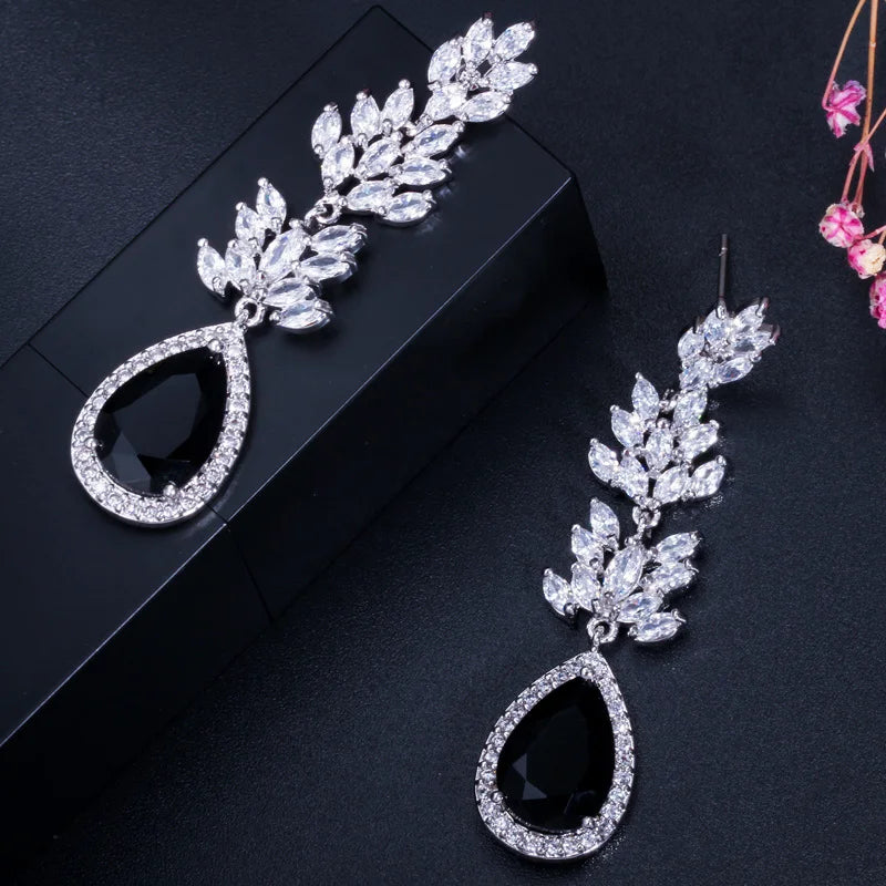 Long Black Crystal Drop Earrings