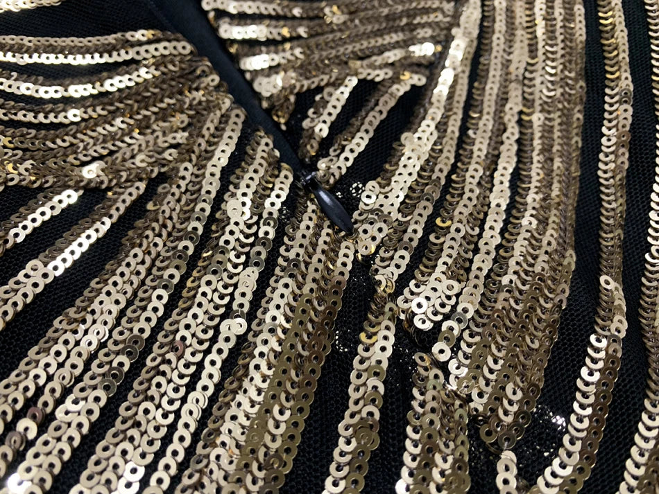 2025 Autumn School New Gold Sequin Women's Midi Dress Long Sleeve Deep V-neck Bodycon Dress Evening Party Dresses Vestidos