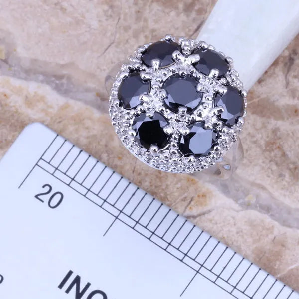 Black Cubic Zirconia Jewelry Set with Ring, Earrings and Pendant for Women