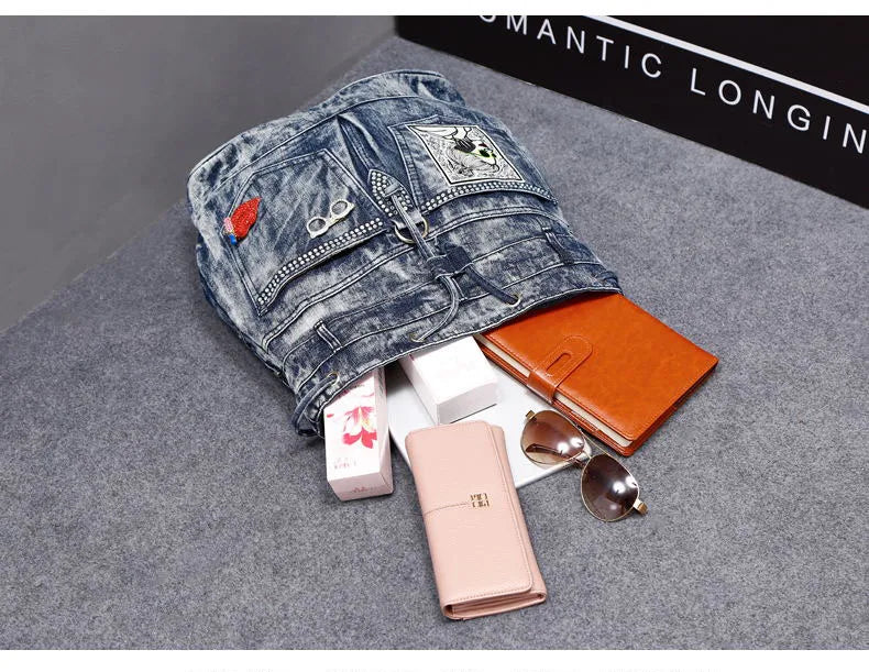 Large Denim Anti Theft Casual Travel Backpack for Women