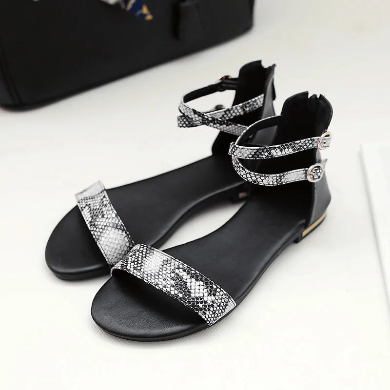 Snake Print Leather Gladiator Sandals