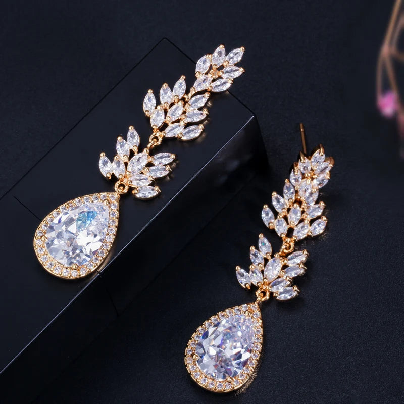Long Black Crystal Drop Earrings