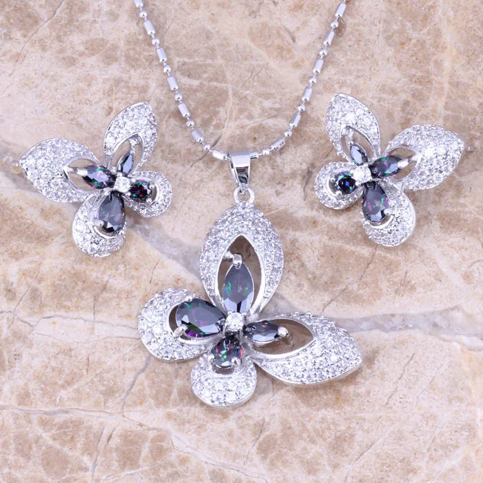 Rainbow Butterfly Necklace And Earrings