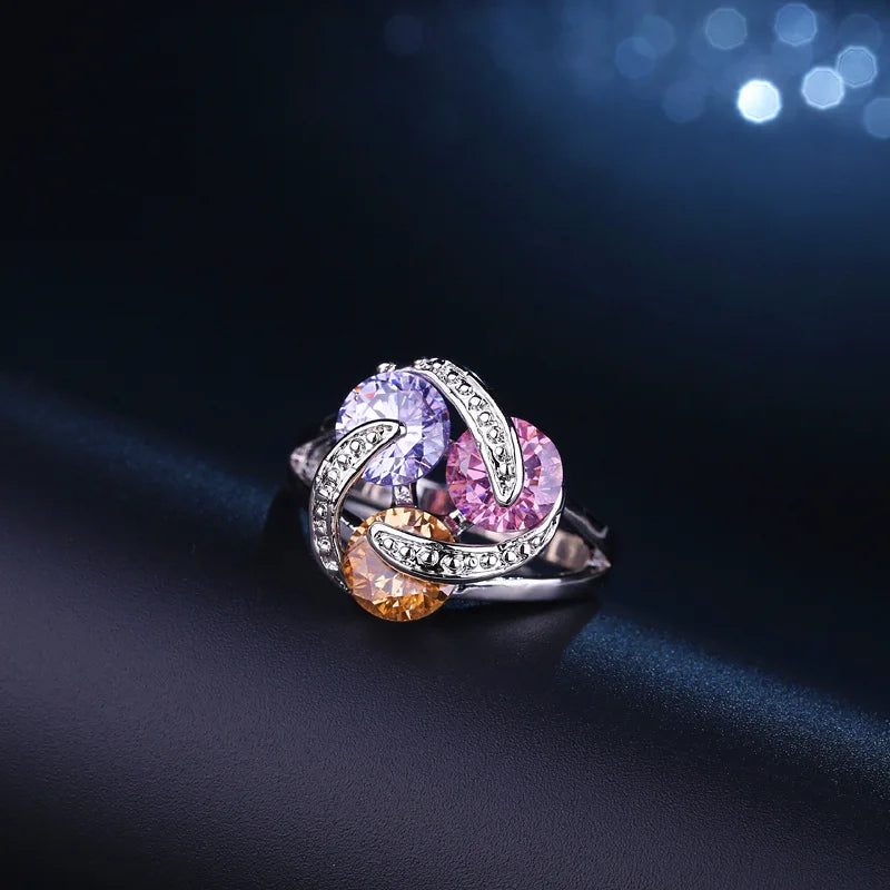Rotating Multicolor CZ Crystal Ring