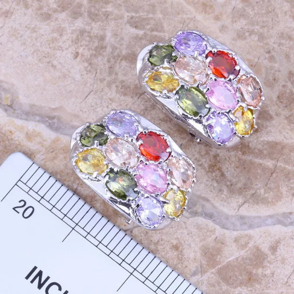 Purple Cubic Zirconia Jewelry Set With Necklace And Earrings For Women