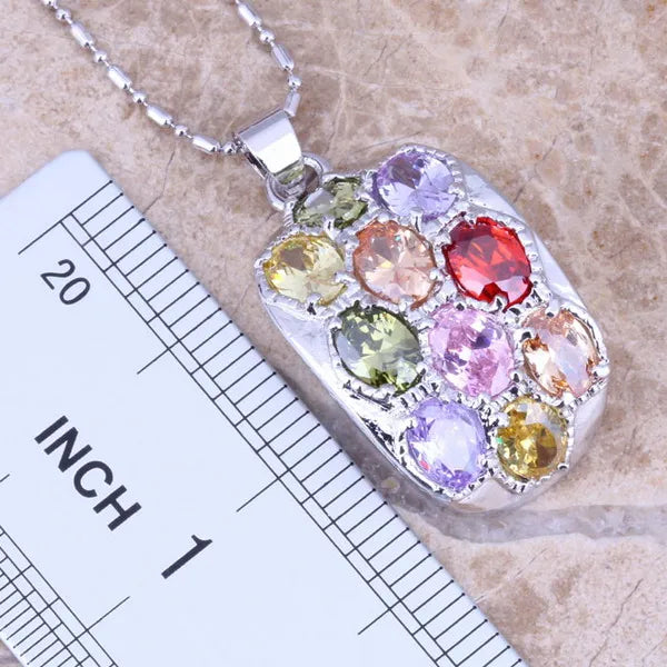 Purple Cubic Zirconia Jewelry Set With Necklace And Earrings For Women