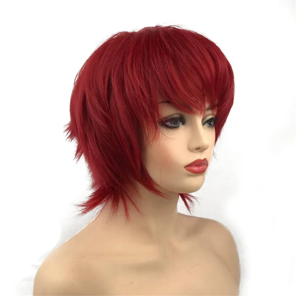 Straight Blue And Red Synthetic Cosplay Wig For Women