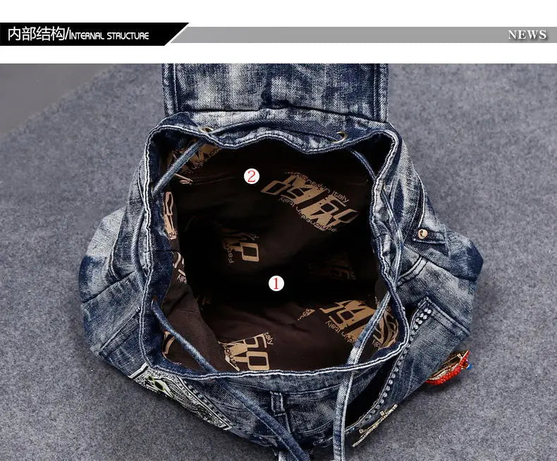 Large Denim Anti Theft Casual Travel Backpack for Women