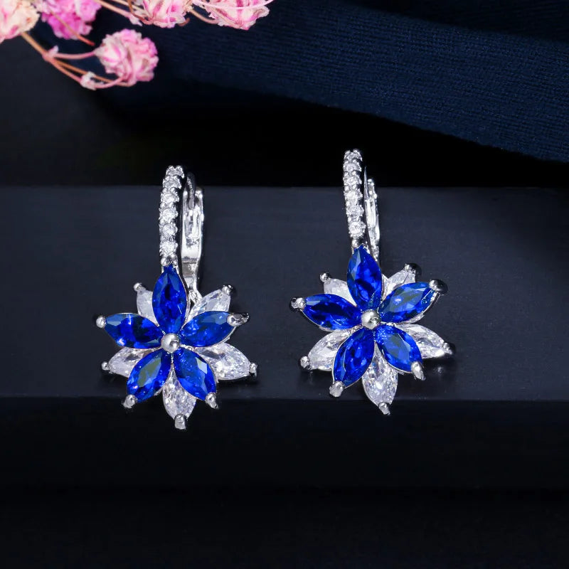 Colorful Cubic Zirconia Flower Earrings