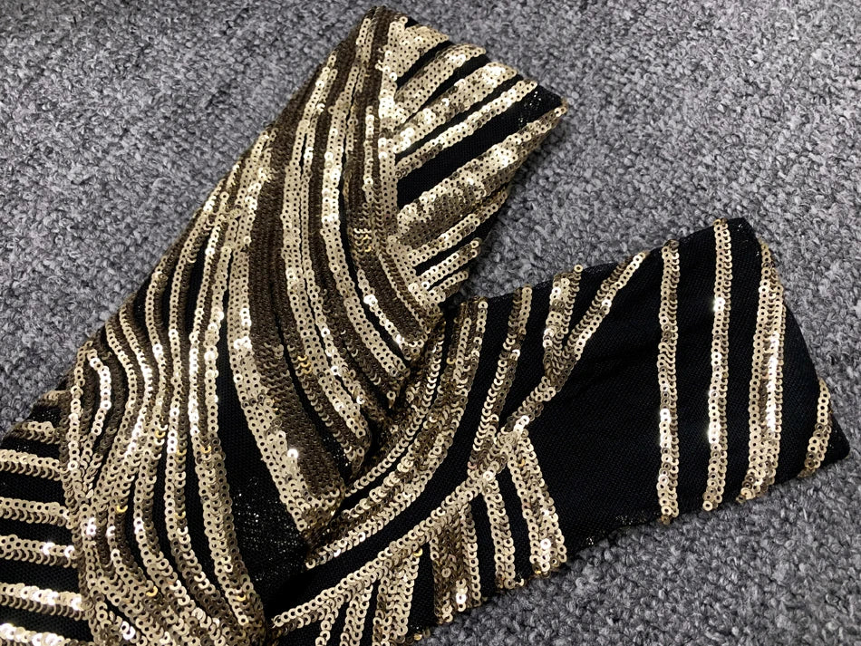 2025 Autumn School New Gold Sequin Women's Midi Dress Long Sleeve Deep V-neck Bodycon Dress Evening Party Dresses Vestidos