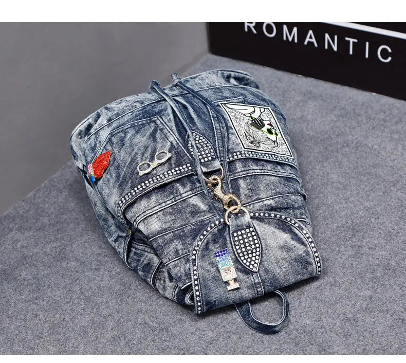 Large Denim Anti Theft Casual Travel Backpack for Women