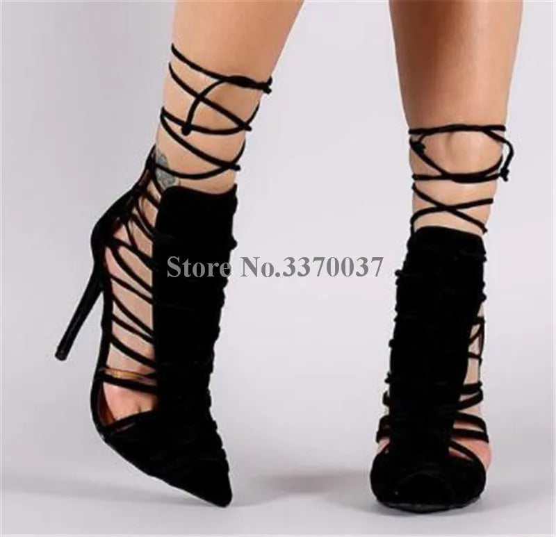 Pointed Toe Suede Lace Up High Heel Dress Pumps For Women