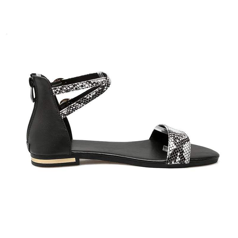 Snake Print Leather Gladiator Sandals