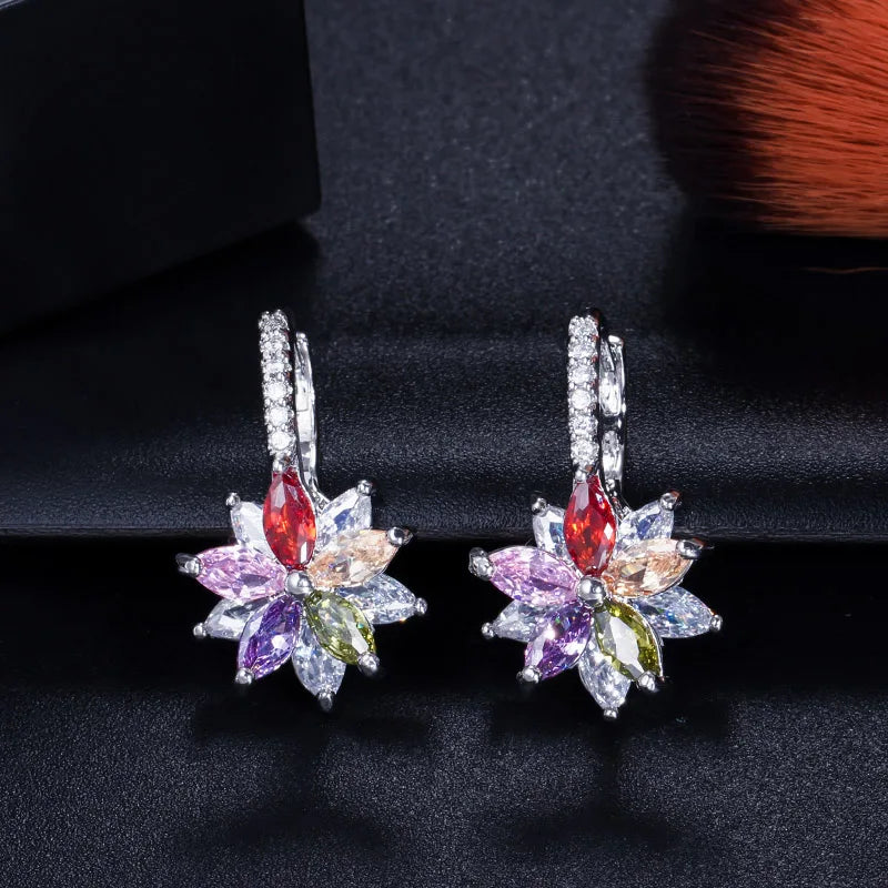 Colorful Cubic Zirconia Flower Earrings