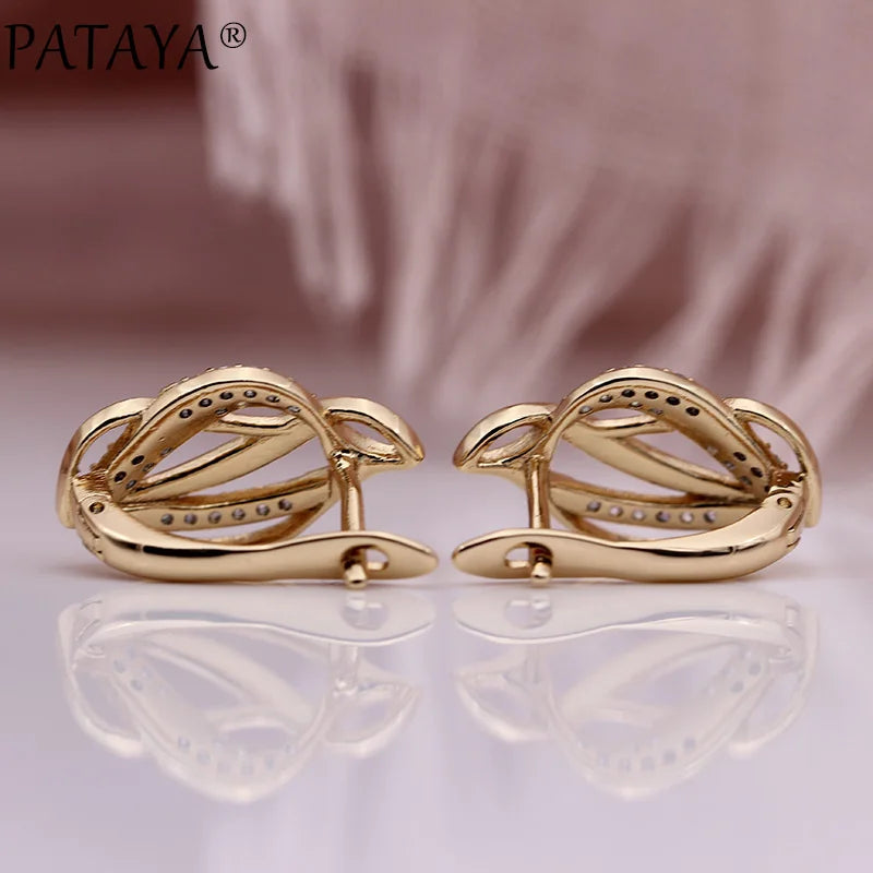 Rose Gold Leaf Zirconia Drop Earrings