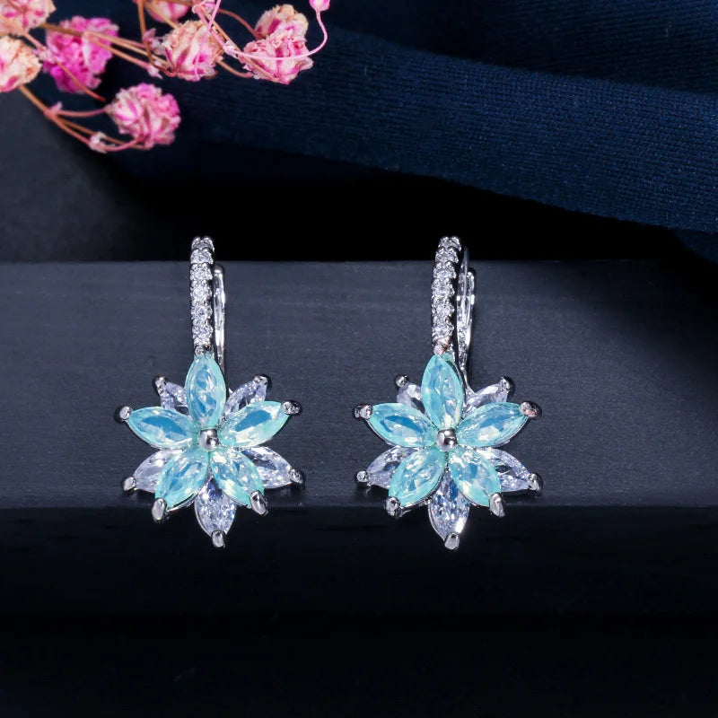 Colorful Cubic Zirconia Flower Earrings