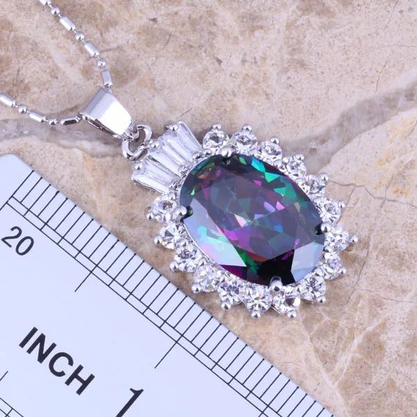 Rainbow Cubic Zirconia Silver Plated Jewelry Set for Women