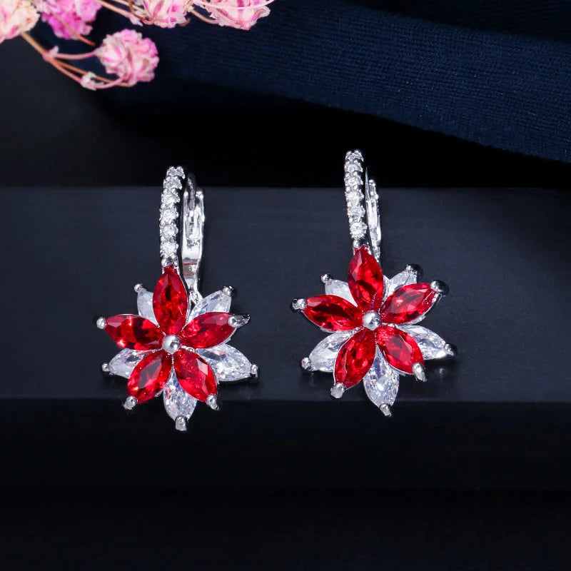 Colorful Cubic Zirconia Flower Earrings