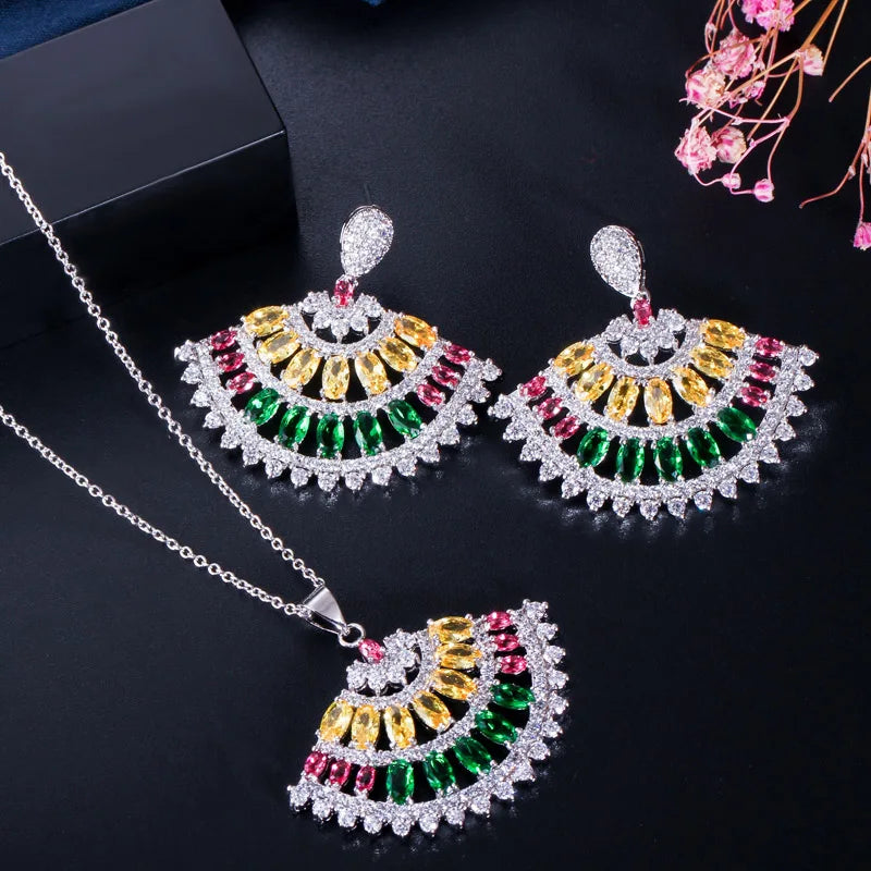 Fan Shaped Multicolor Jewelry Set
