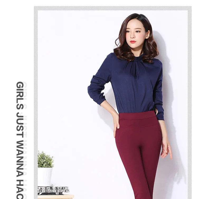 Vintage Office skinny Women Pants Trousers Zipper High Waist Pocket Flare pants formal OL Office Career Capris Work Wear Black
