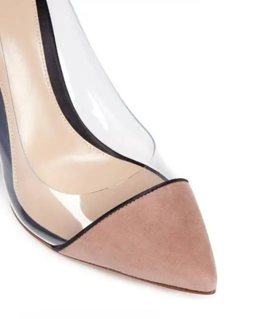 Leopard Print Pointed Toe Thin Heel Transparent Office Pumps For Women