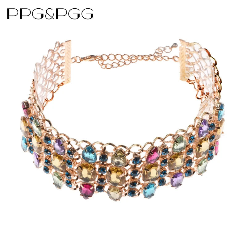 Colorful Crystal Rhinestone Statement Collar Necklace for Women