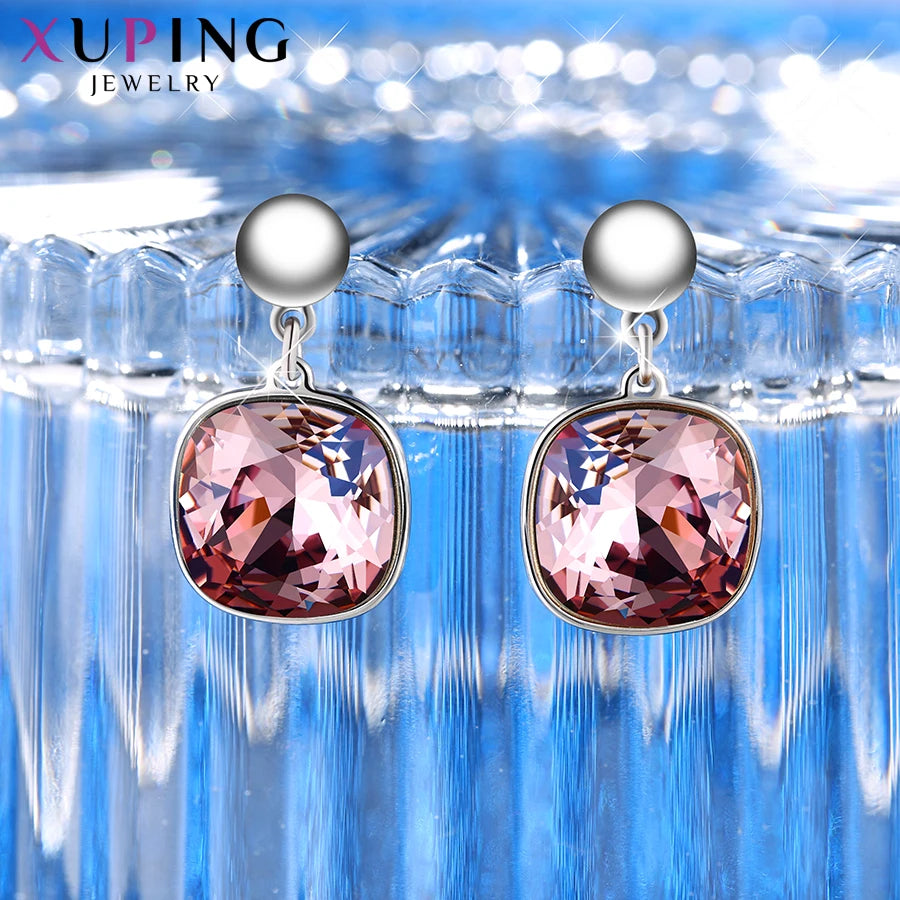 Square Crystal Drop Earrings for Women