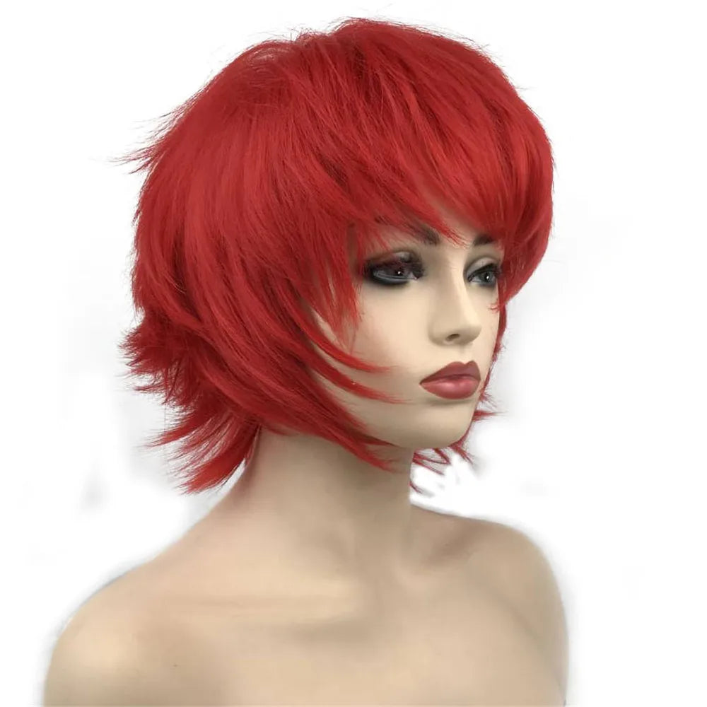 Straight Blue And Red Synthetic Cosplay Wig For Women