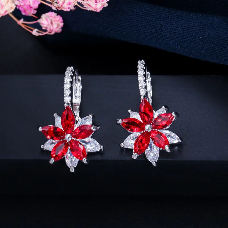 Colorful Cubic Zirconia Flower Earrings