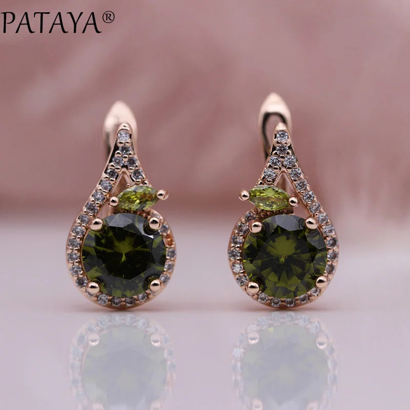 Green Horse Eye Zirconia Drop Earrings