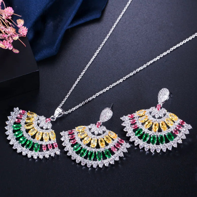 Fan Shaped Multicolor Jewelry Set