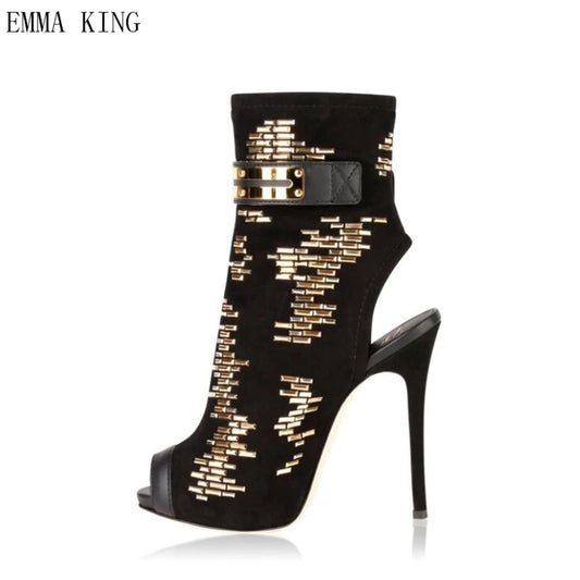 Gold Studded Peep Toe Sandals