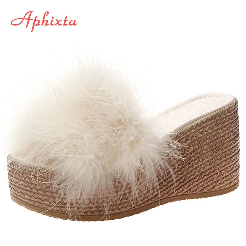Plush Faux Fur Wedge Slide