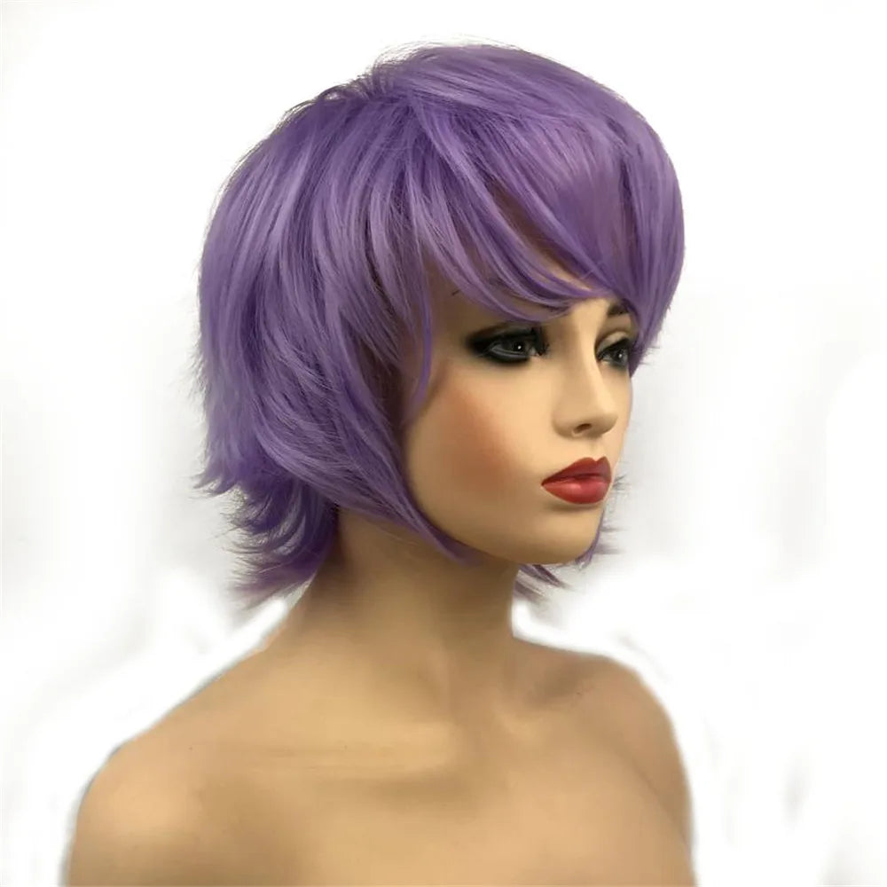 Straight Blue And Red Synthetic Cosplay Wig For Women