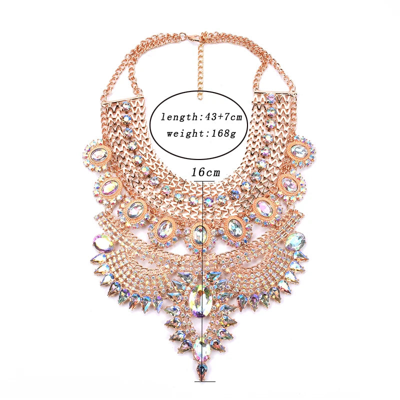 Chunky Crystal Rhinestone Statement Bib Necklace for Women