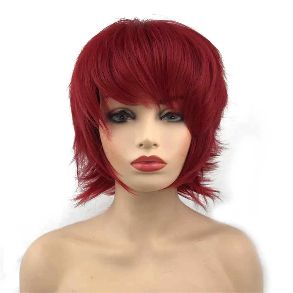 Straight Blue And Red Synthetic Cosplay Wig For Women