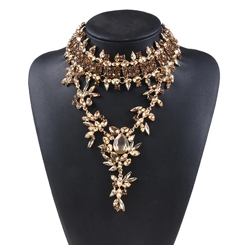 Champagne Crystal Rhinestone Choker Necklace for Women