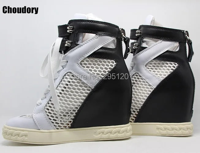 Lace Up Breathable Mesh Platform Wedge Shoes With Rivet Decoration For Women