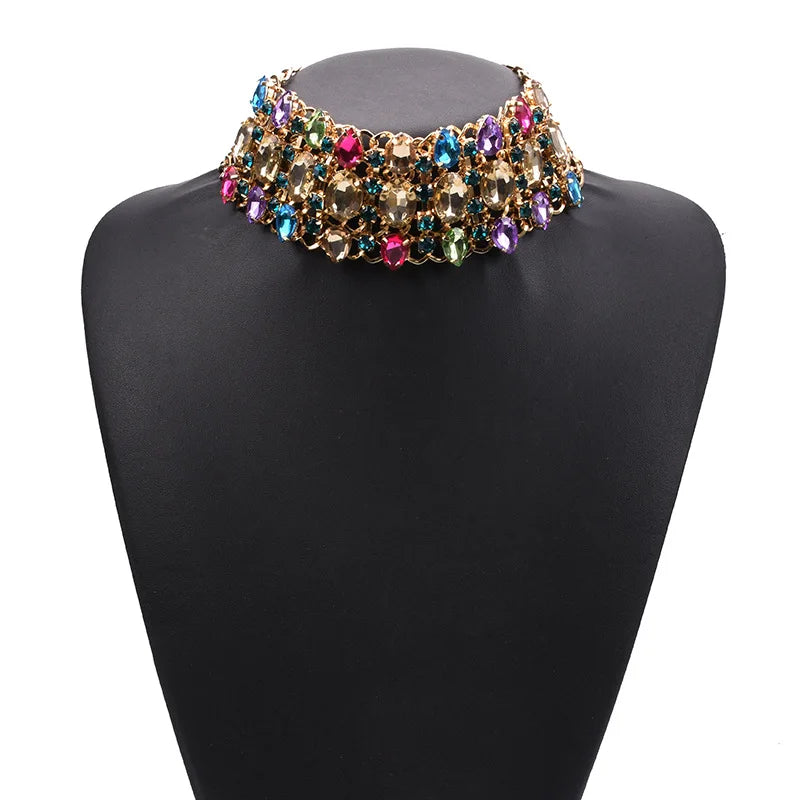 Colorful Crystal Rhinestone Statement Collar Necklace for Women