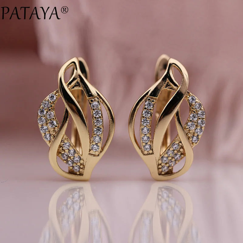 Rose Gold Leaf Zirconia Drop Earrings