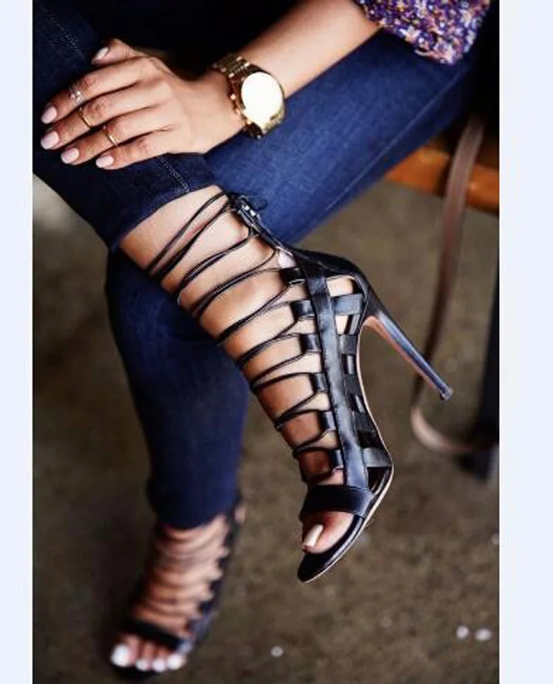 Strappy Lace Up Open Toe Gladiator Sandals For Women