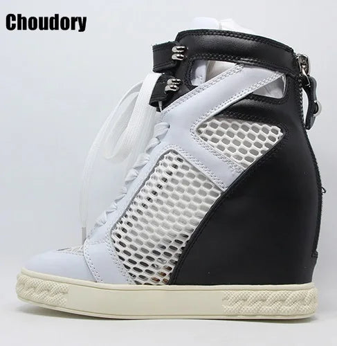 Lace Up Breathable Mesh Platform Wedge Shoes With Rivet Decoration For Women