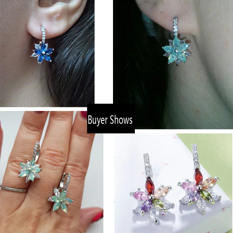 Colorful Cubic Zirconia Flower Earrings