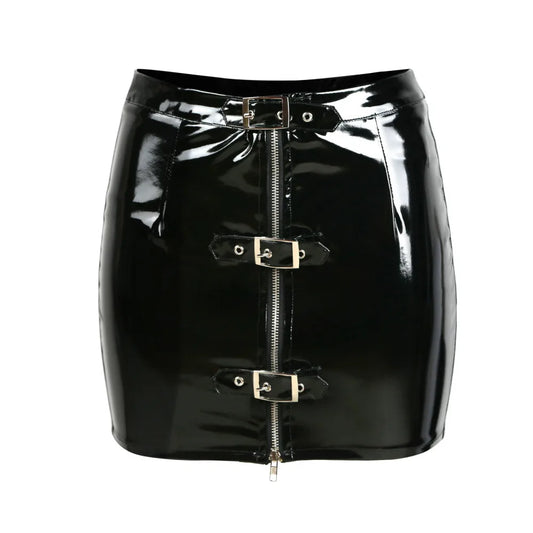 Glossy Vinyl Mini Skirt With Buttons