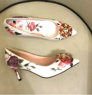 Crystal Rhinestone Leather Pumps
